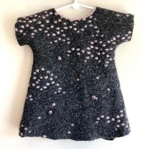 Isabel Garreton girls wool dress 2 gray short sleeve pink dots lined holiday